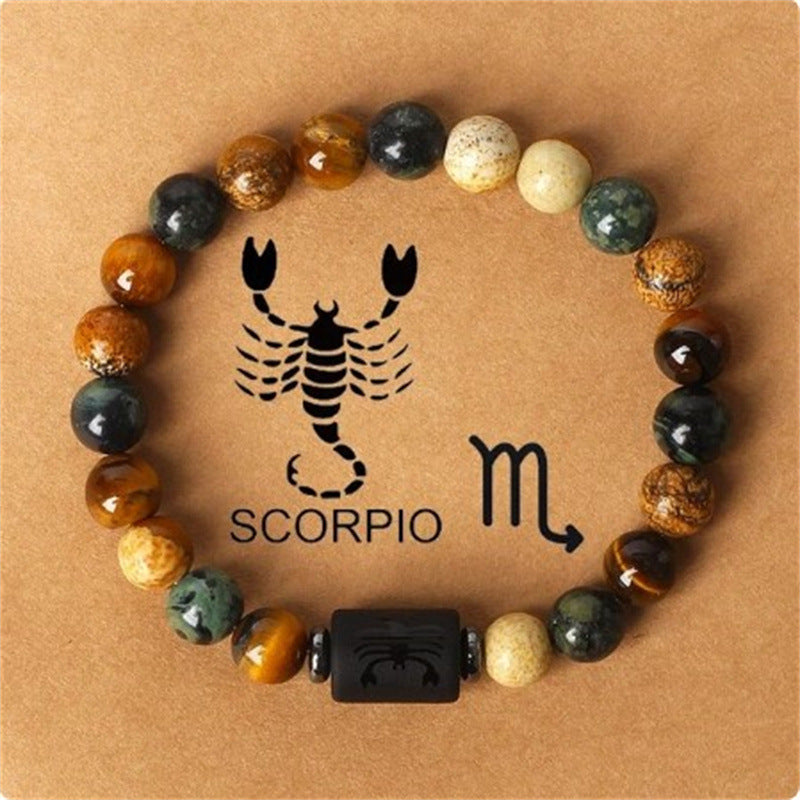 Wholesale Twelve Constellations Natural Stone Elastic Rope Handmade Beaded Bracelet